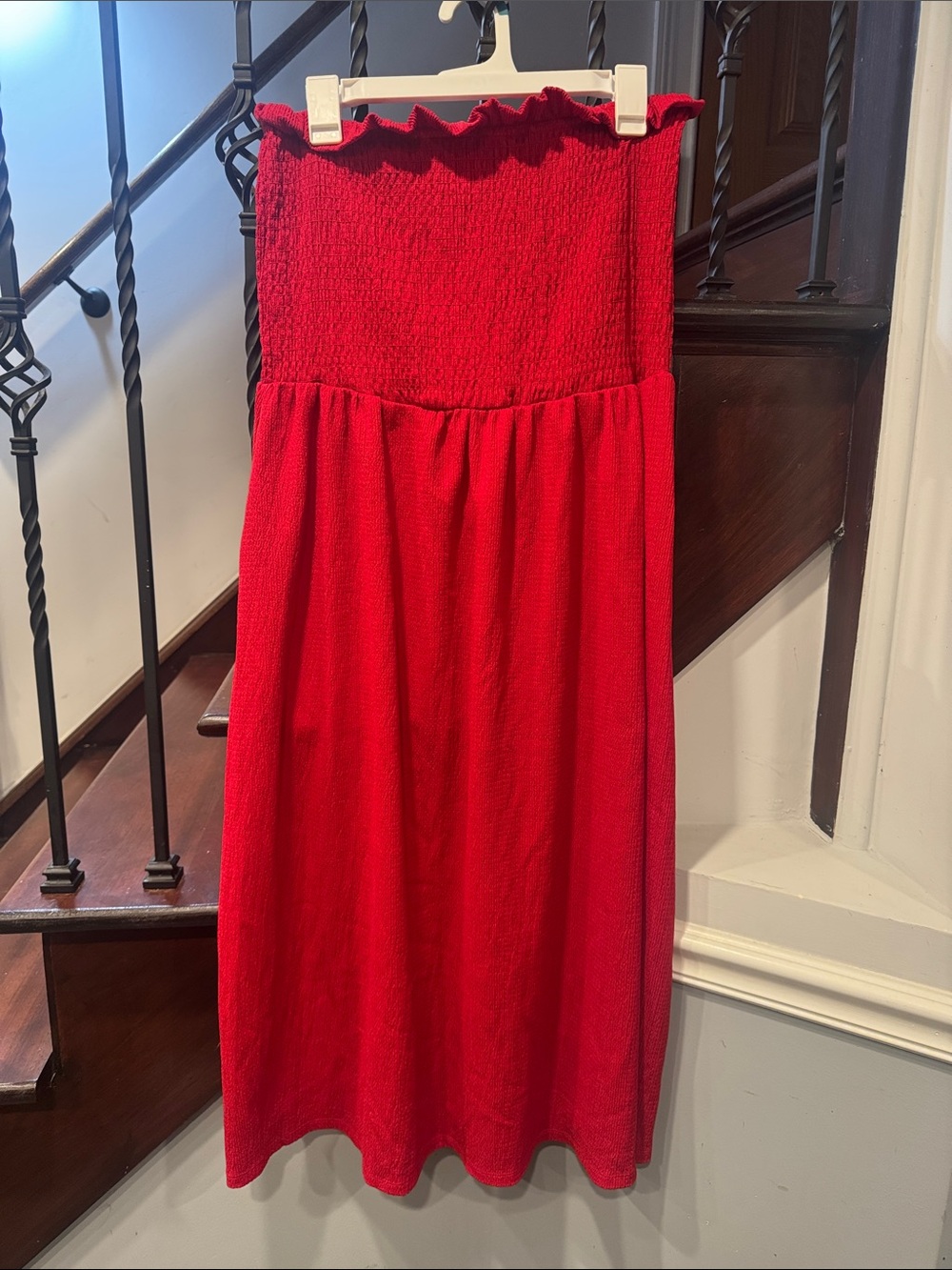 H&M Red Strapless Midi Dress